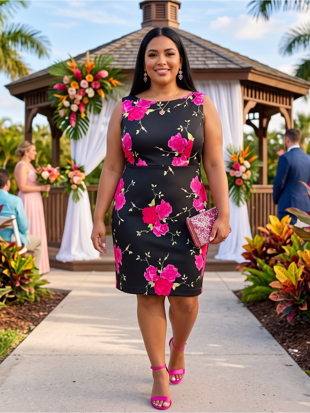 Betsey Johnson Black Pink Floral Rose Sheath Dress Plus Size 18W